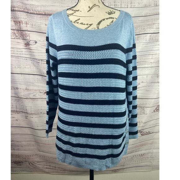 Talbots Soft Striped Sweater Women Mp Scoop Neck Long Sleeve Side Button Accents - Picture 1 of 10